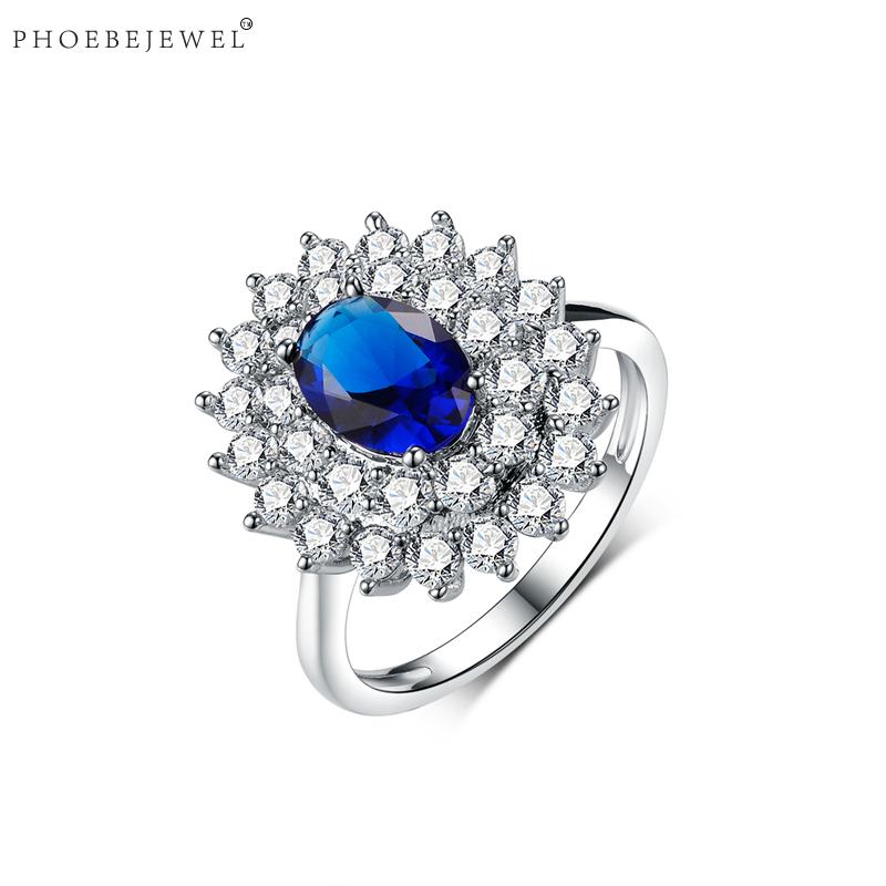 

cluster rings phoebejewel blue oval crystal ring for women simple style engagement finger ladys bridal couple fashion jewelry gifts, Golden;silver