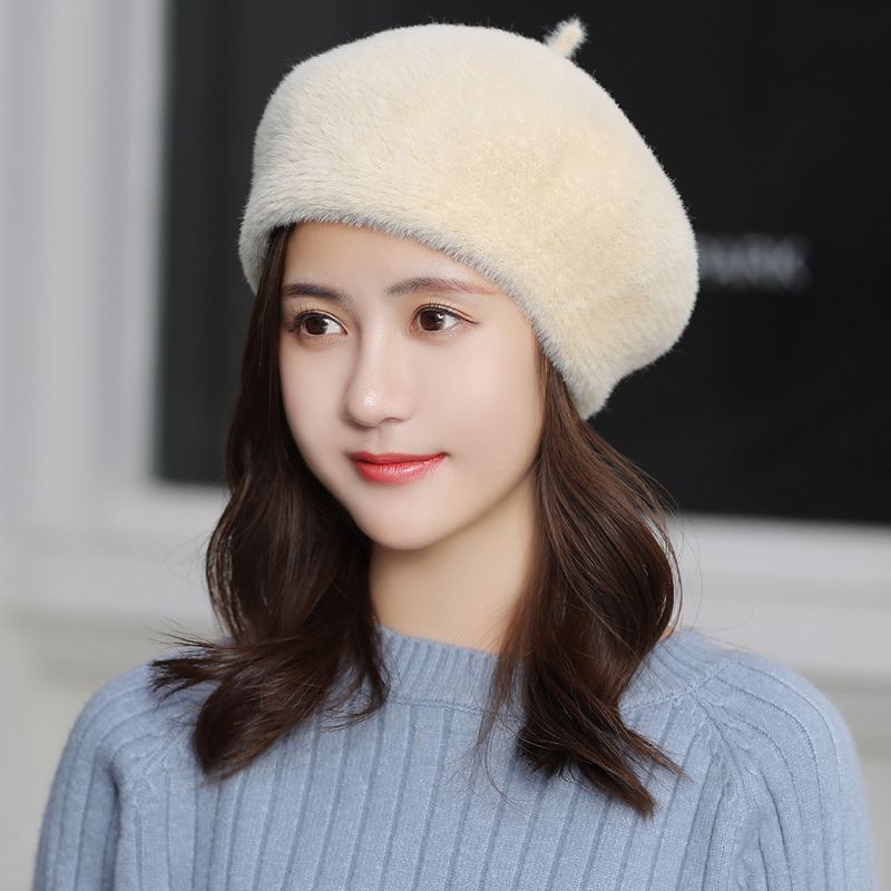 

Fitted Hat Simple Women Rabbit Fur Knitted Berets Hats Casual Solid Color Autumn Girl Winter Hat Female Bonnet Caps Boina Femin, 01
