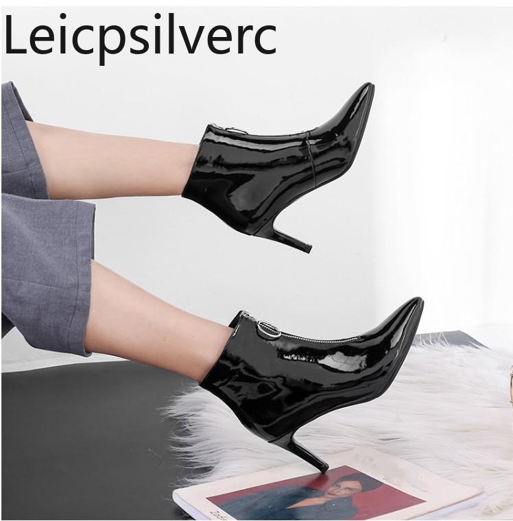 

Boots Women's Autumn And Winter The Fashion Pointed Zipper Fine Heel High Short Tube Shoes Plus Size 32-43, Black