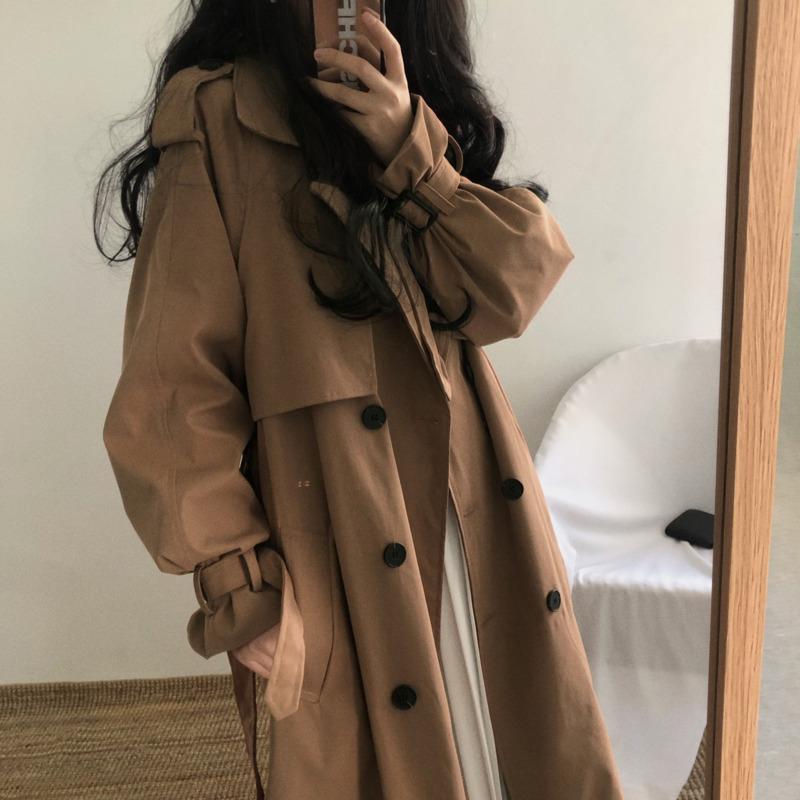 

Women' Trench Coats Vintage Fashion 2021 Winter Women Stylish Double Breasted Chic Oversize Long Coat Solid Belt Patchwork Casual Windbreak, Black