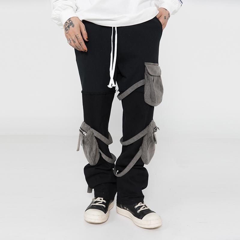 

Men's Pants High Street Retro Multi-pockets Joggers Sweatpants Mens And Womens Oversize Drawstring Color Match Baggy Casual Couples Trousers, Black