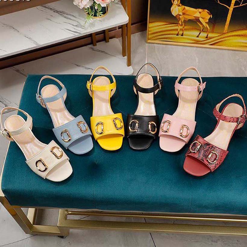 

High Quality Designer Sandals Slippers Slides Flip-flops Letters Leather Open toe Sandal Ankle Buckle Fixed Double loop design Women Shoes With Box, #9