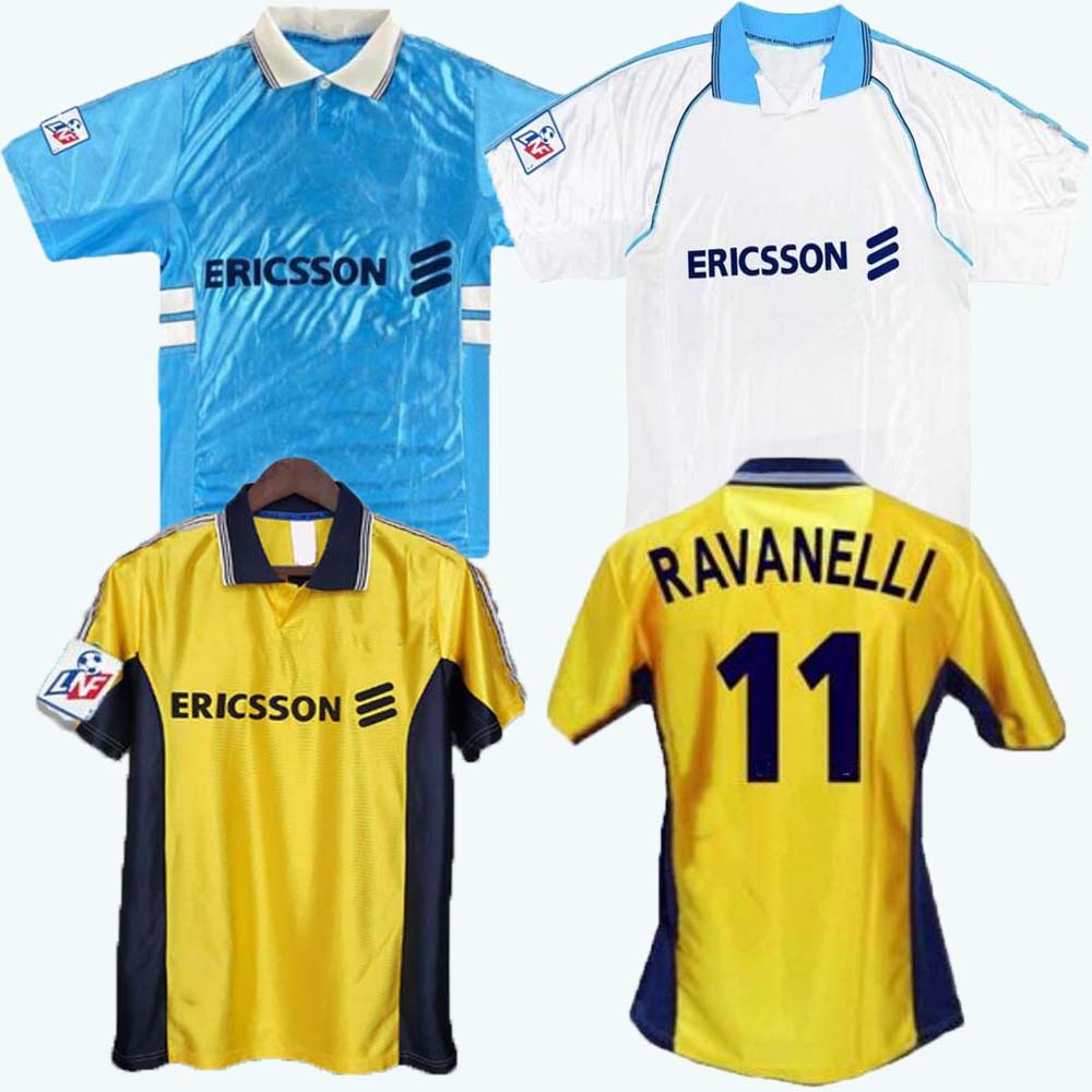 

98 99 Olympique de Marseille Retro Soccer Jersey 1998 1999 PIRES MAURICE BLANCA RAVANELLI DE LA PENA GALLAS CLASSIC Vintage Football Shirt, 98/99 away +patch