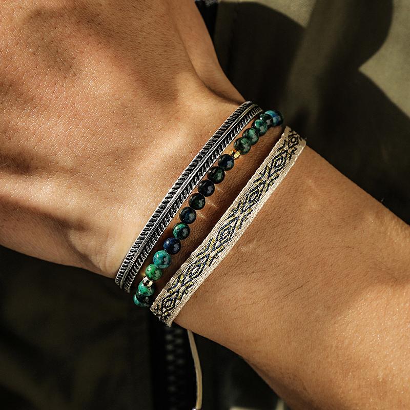

Beaded, Strands Bohemia Natural Lapis Lazuli Beads Bracelets Set Vintage Cuff Men's Bracelet Tibetan Handmade Lucky Knot Rope Dropshiping