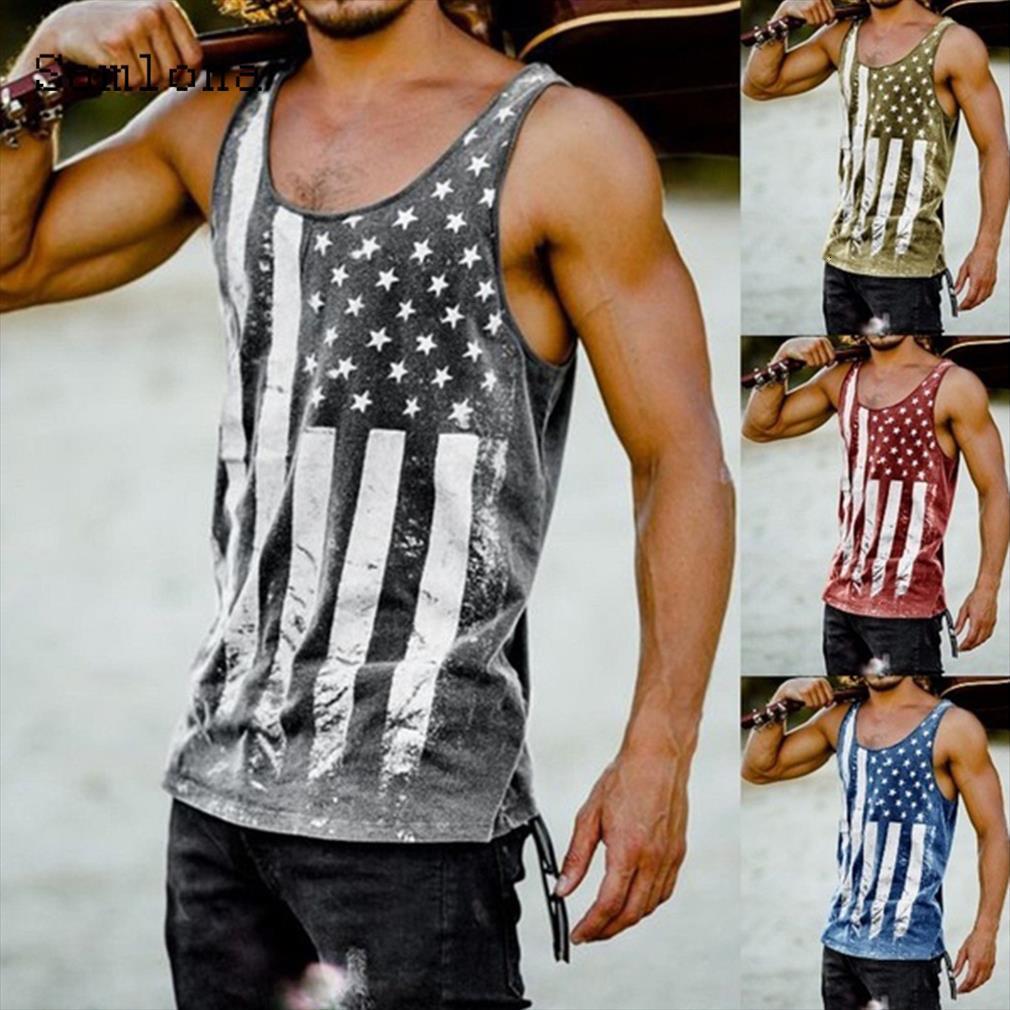 

mens clothing sleeveless vest american flag print tank summer casual pullovers men hoodie streetwear, White;black