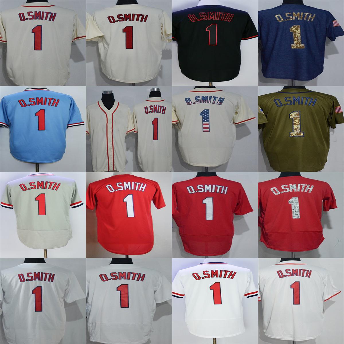 

Factory Outlet Mens Womens Kids Toddlers St. Louis 1 Ozzie Smith Beige Black Blue Flag Green Grey Red White Stitched Baseball Jerseys