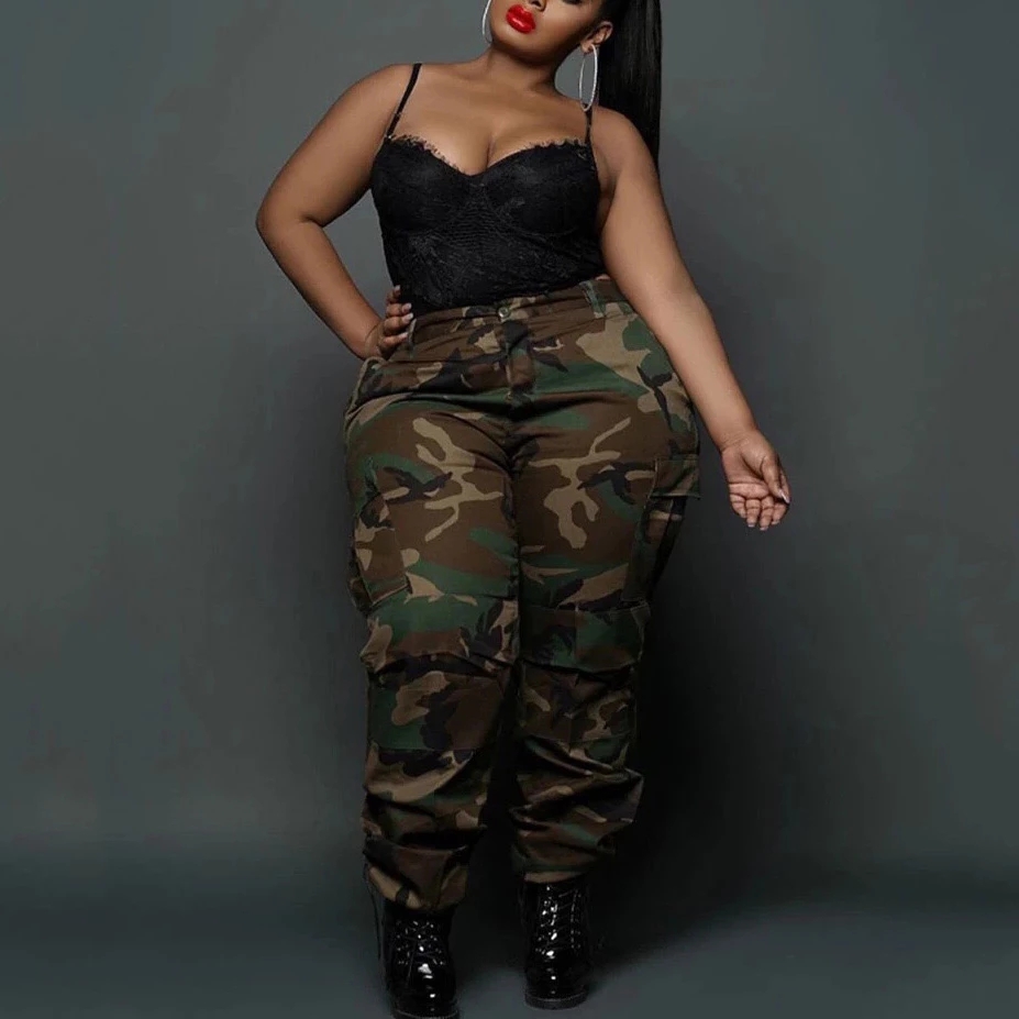 

Plus Size Pants 4xl 5xl Camouflage Print For Women Fat High Waist Fashion Evening Night Club Wear Trousers