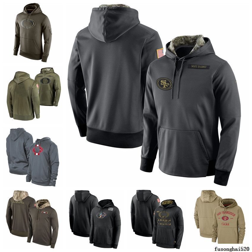 

Custom San Francisco49ersMen Women Youth Football Sweatshirt Tan 2019 Salute to Service Sideline Therma Performance Pullover Hoodie