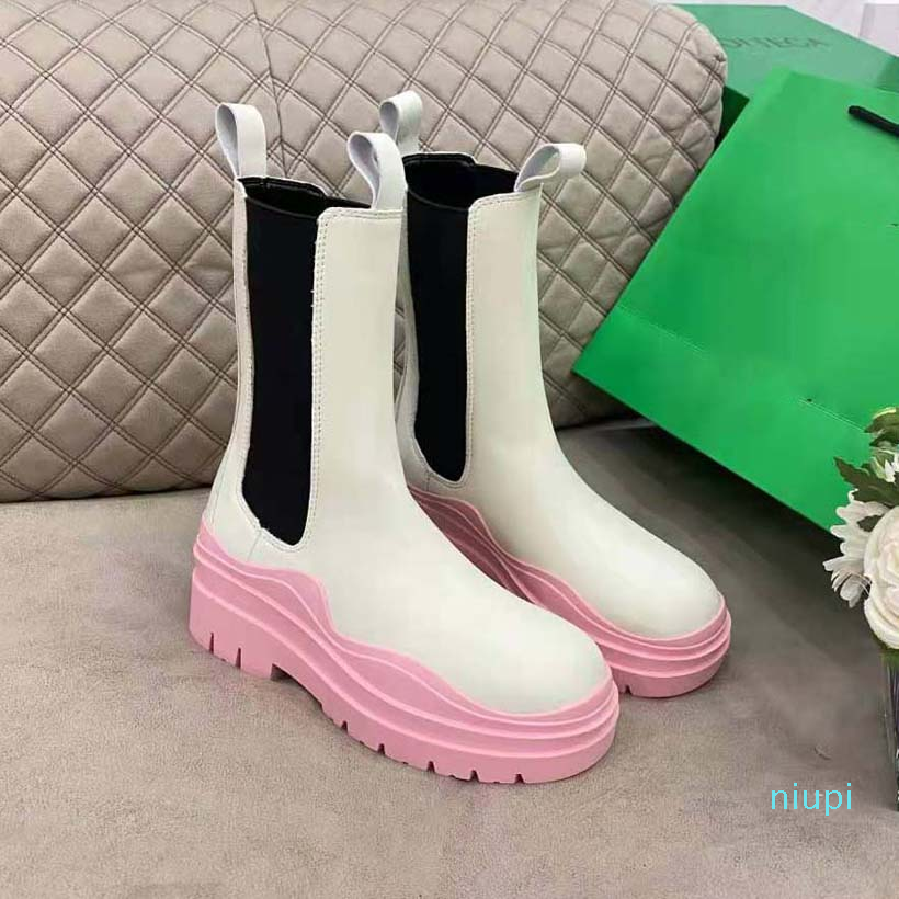 

High quality Womens Designer Boots Leather Martin Ankle Chaelsea Boot Fashion Non-slip Wave Colored Rubber Outsole Elastic Webbing Luxury 00, #27