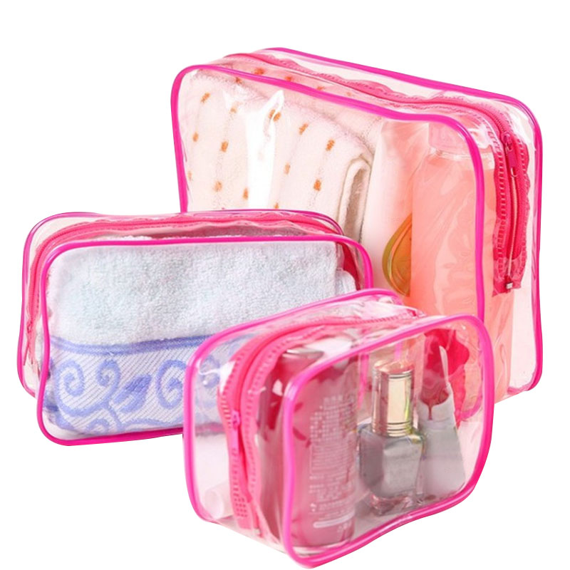 Sacs De Maquillage en PVC anti-poussière et imperméables à fermeture éclair transparente 3 pièces sacs De Maquillage pour femmes voyage trousse D