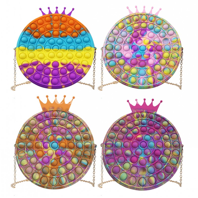 Party Favor Crown Bag Silicone Push Bubble Shoulder Bags Anti-Stress Fidget Toys pop Stress Reliever Squeeze Handbag For Kid Adult-image-735660845