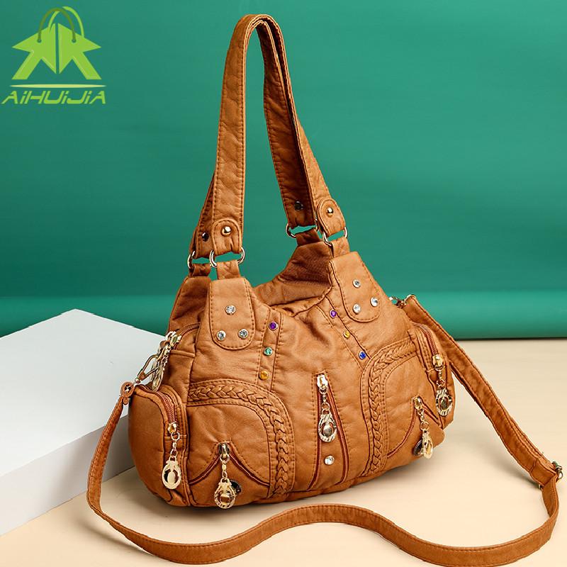 

Evening Bags Luxury Designer Woman Handbags Retro High Capacity Casual Shoulder Bag Fashion Multiple Zippers Female Travel Messenger, Black