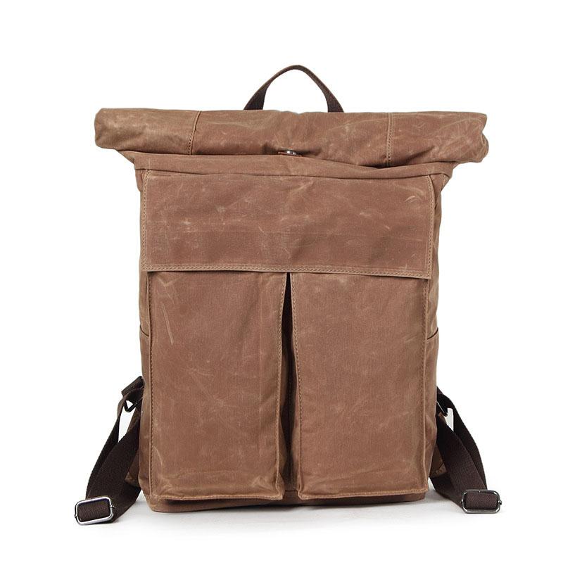 

Backpack VZVA Oil Wax Canvas Handmade Cowhide Retro American Computer Bag Simple Street Trend Personality, Black