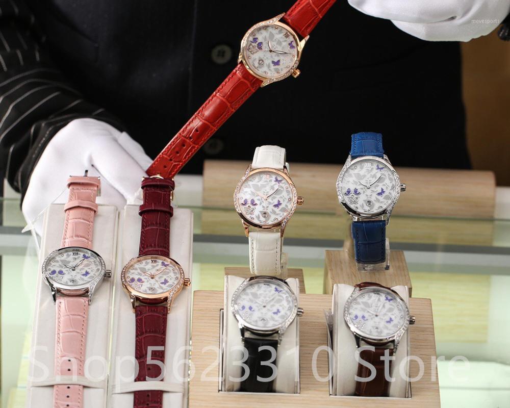 

Wristwatches Fashion Multicolor Butterfly Silhouette Watches Mother Of Pearl Quartz Wrist Watch Female Clock Exquisite Crystal Insects, Silver blue