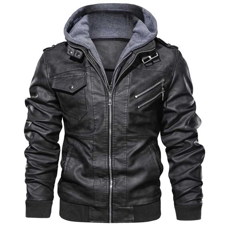 

Men's casual leather jacket outdoor motorcycle coat 211111, Black