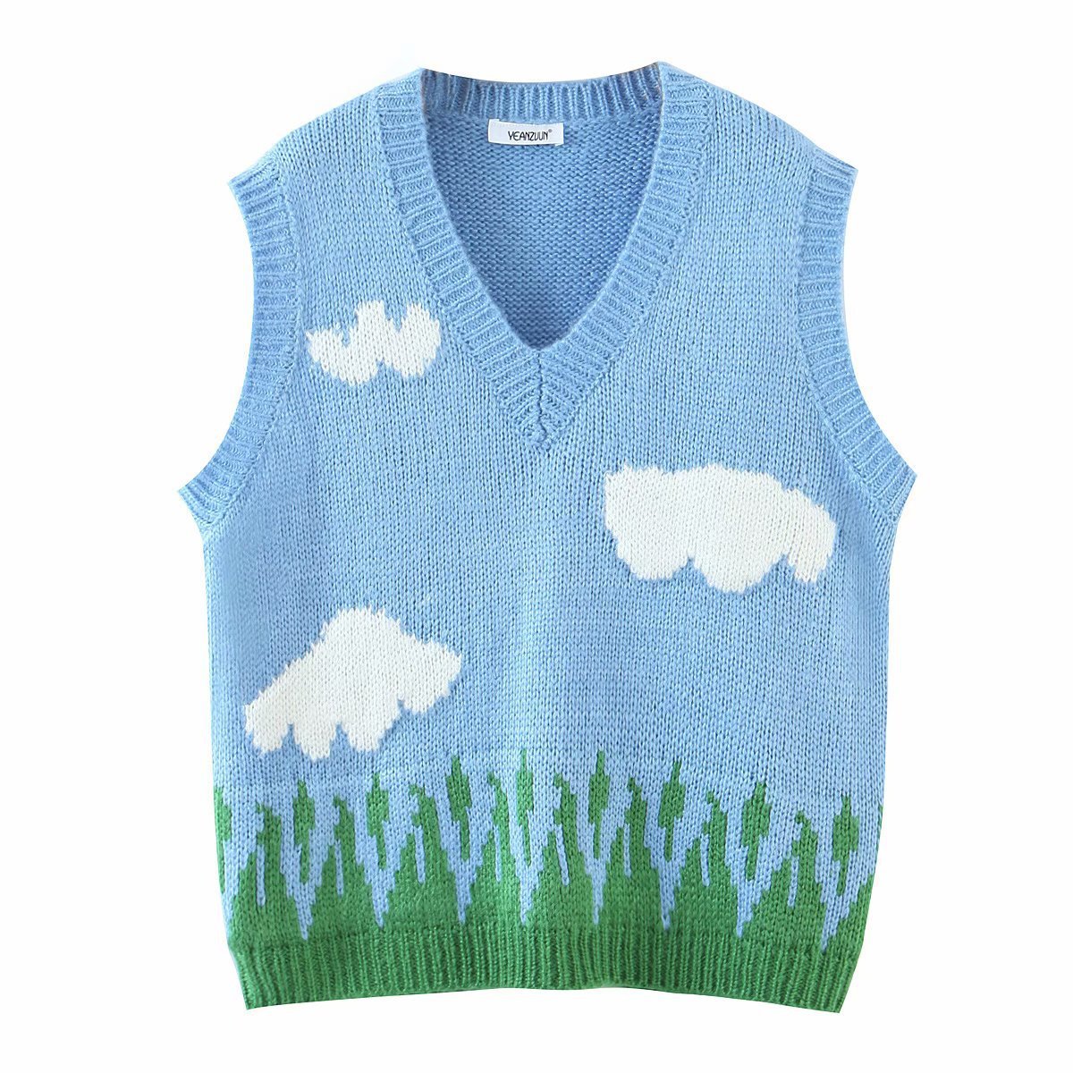

Spring Fashion V Neck Twist Knitting Sweater Women Sleeveless Casual Loose Vest Chic Leisure Pullovers Tops Female Clothes 210521, As picture