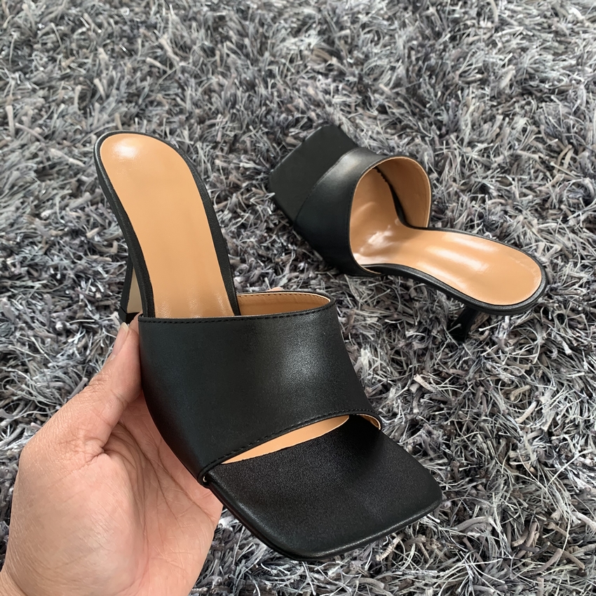

2020 New Summer Women Sandals Square Toe Ladies Heel Mules Sexy Thin High Heels Sandals Slippers Female Fashion Woman Shoes FH45U45J56JK, Dct black