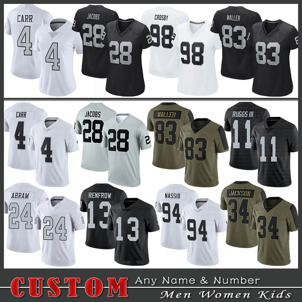 

Las 28 Josh Jacobs 83 Darren Waller Custom Vegas Football Jersey 98 Maxx Crosby Derek Carr Henry Ruggs Hunter Renfrow Carl Nassib Charles Woodson Bo Jackson Howie long, Shown