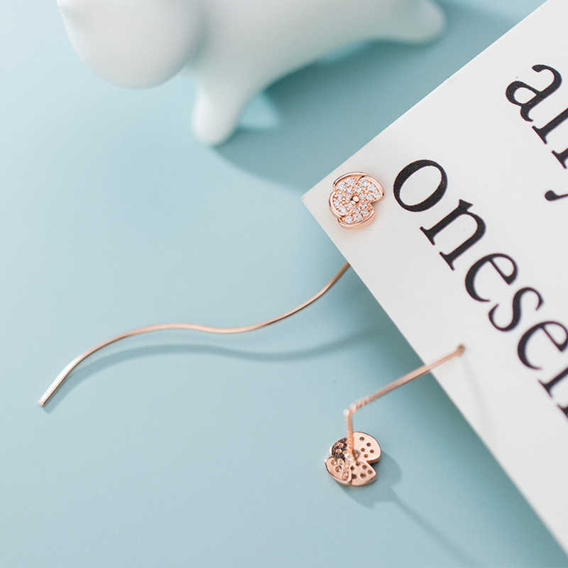 

925 Sterling Silver Clear Zircon Irregular Flower Dangle Earring for Women Long Wave Line Drop Fine Jewelry 210707