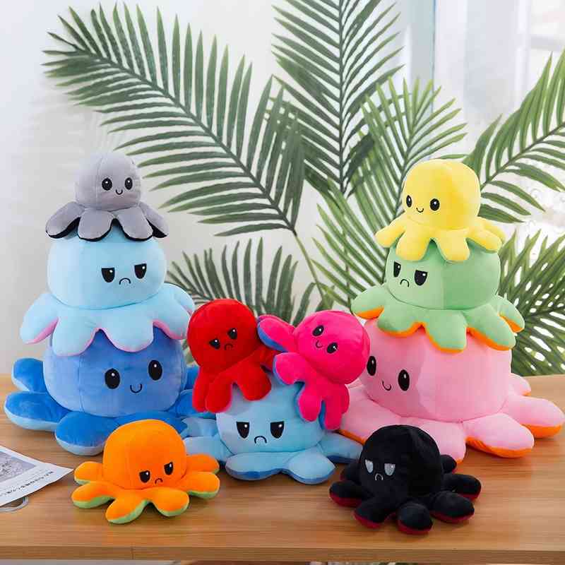 Cute double-sided expression flip Octopus plush toy grab doll-image-720185580