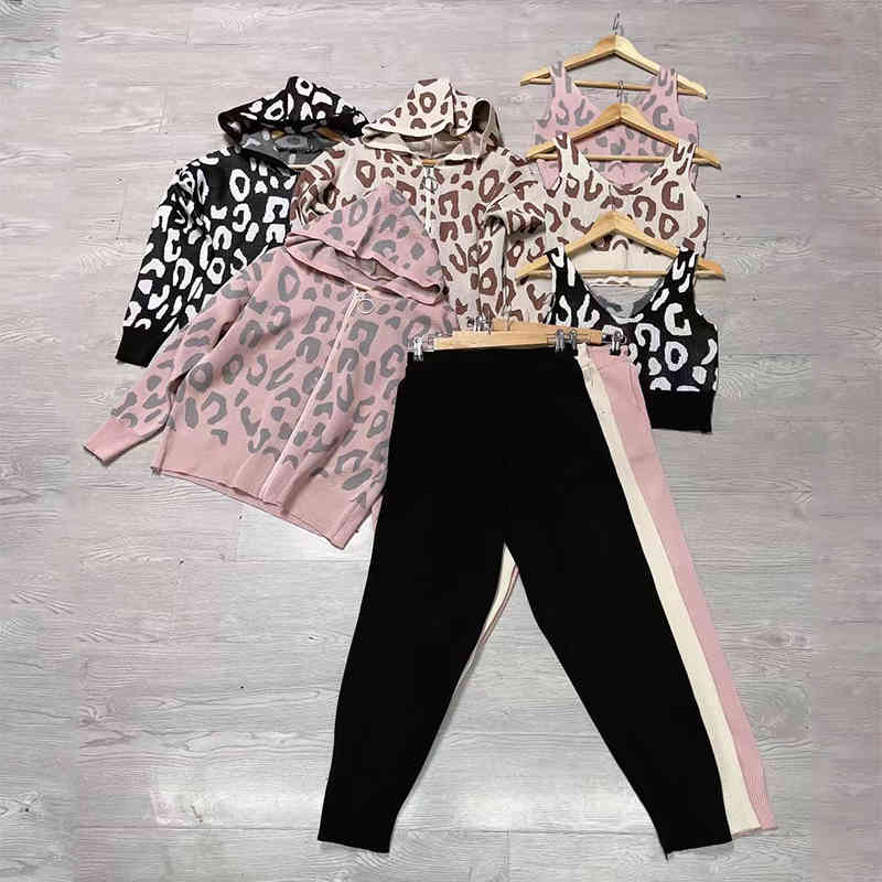 

women's two piece pants mulheres de malha 3 peÃ§as fine chique leopardo estampado com capuz cardigan + s colheita harem pants outfits ca, White