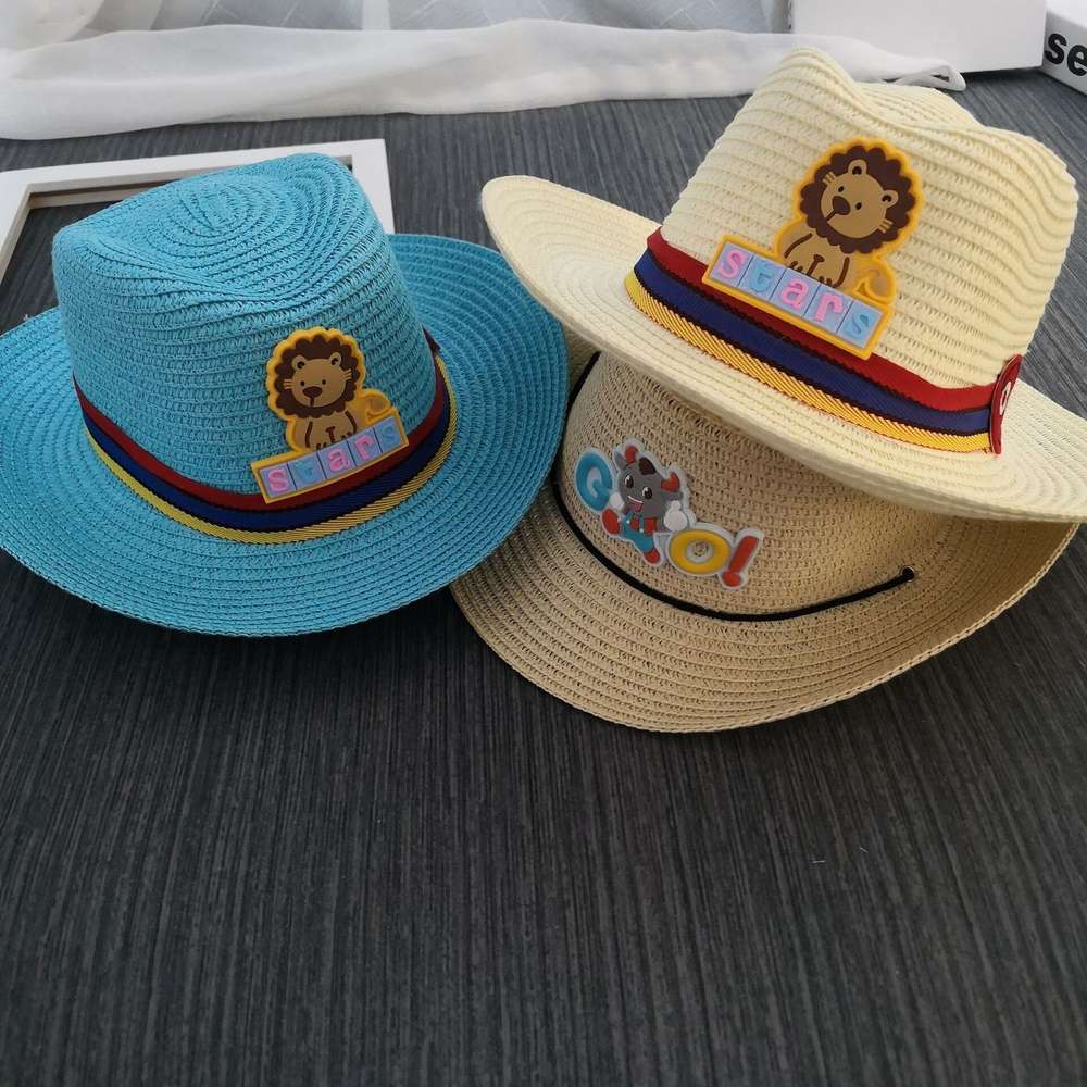 

children's straw hat men's and women's summer sun Korean Beach Hat cool tide, Yellow