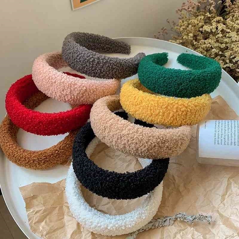 

new Autumn and winter lamb wool ins sponge wide edge smooth board head hoop pressure hair buckle female
