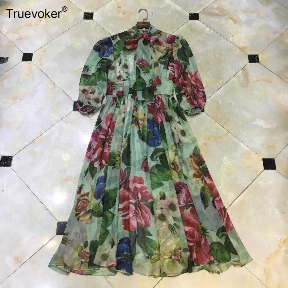 

Truevoker Summer Designer Holiday Dres's Puff Sleeves Colorful Floral Printed Boutique Female Robe Midi Resort Vestidos 210602, Blue