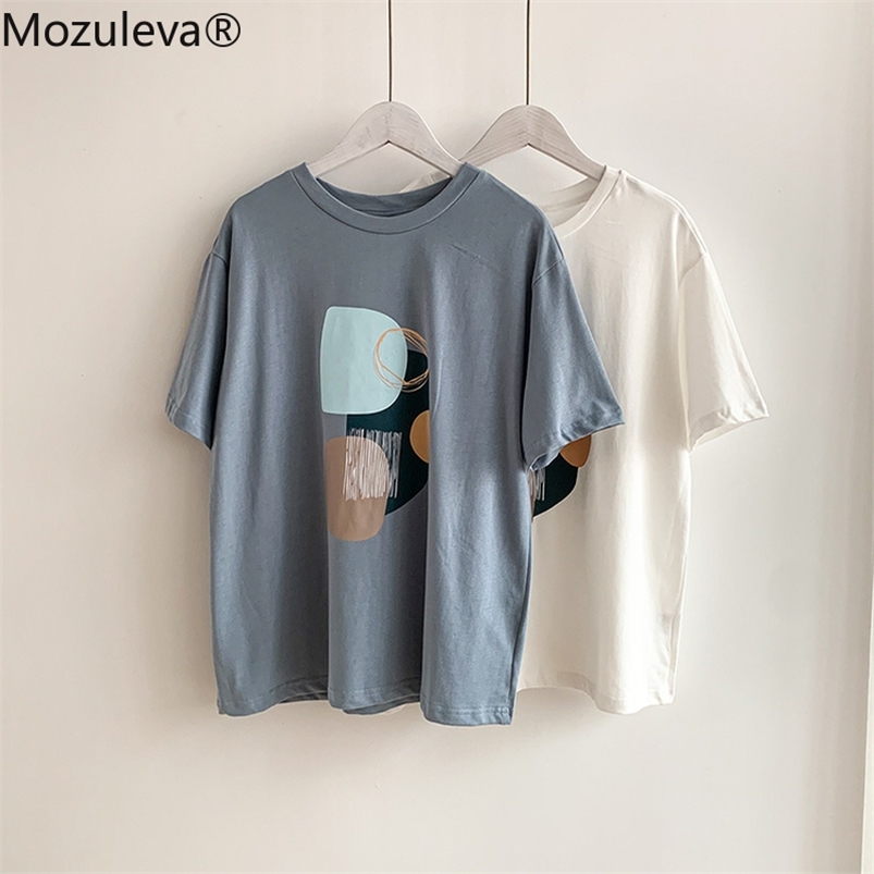 

Mozuleva Summer T-shirt O-neck Abstract Art Printing Tops Short Sleeve Loose Cotton T-shirt Women Chic Girls Harajuku Tees 210722, Orange
