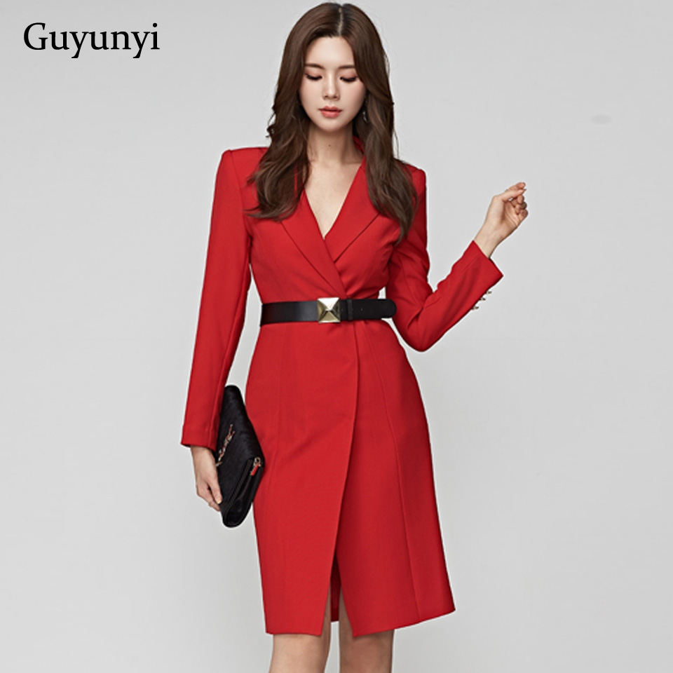 

red office lady dress 2021 autumn winter warm high waist slim long sleeve distribution belt temperament party dress women, Black;gray