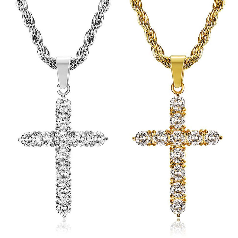 

Stainless Steel Hip Hop Iced Out Crystal Cross Pendant Necklaces Gold Silver Plated Chain Jewelry For Men Women