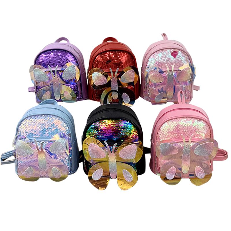 

School Bags Kids Backpack, Sequined Zipper Bag, Wide Handle Adjustable Butterfly Travel Large Capacity Pockets, Black