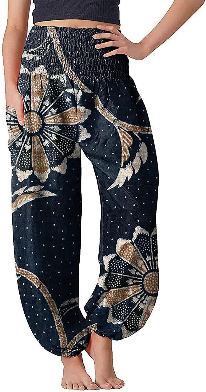 

Women's Pants & Capris High Waist Women Bloomers Bohemian Printed Loose Ladies Trouser For Woman Clothing Casual Moda Coreana Ropa Mujer, Black;white
