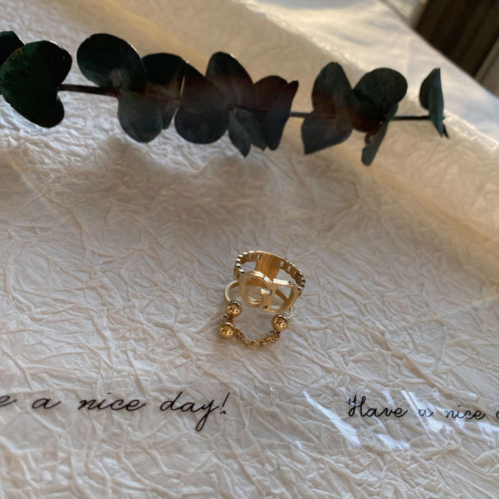 

U excellent jewelry new titanium steel Korean version ins color preserving letter CD ring double layer cold wind index finger temperament, Black