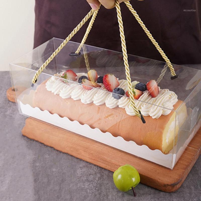 

Gift Wrap 10Pcs Cake Box Portable Transparent Swiss Roll Boxes PET Packaging Dessert Container Wedding Party Bags