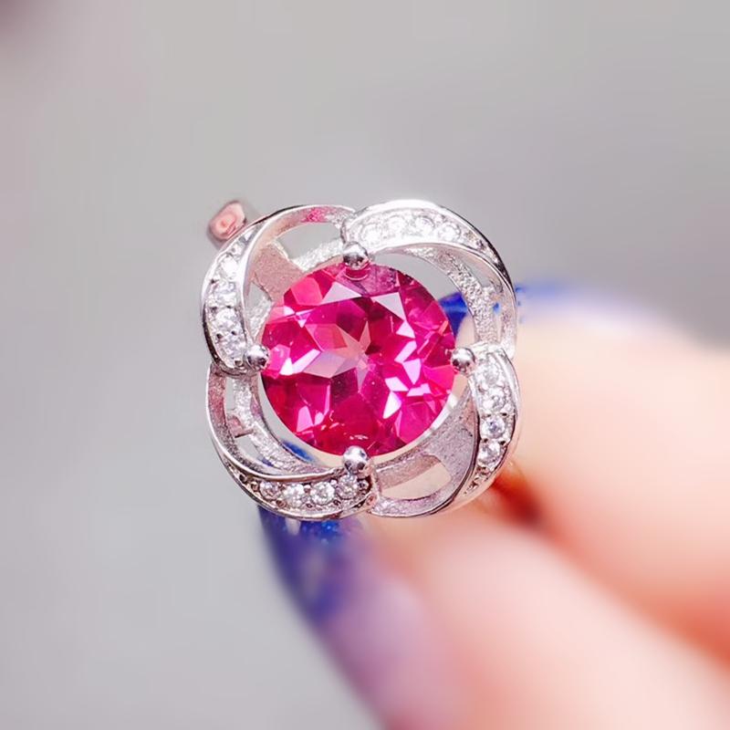 

Cluster Rings Natural Real Pink Topaz Flower Ring Per Jewelry 8*8mm 2.5ct Gemstone 925 Sterling Silver Fine T207287, Golden;silver