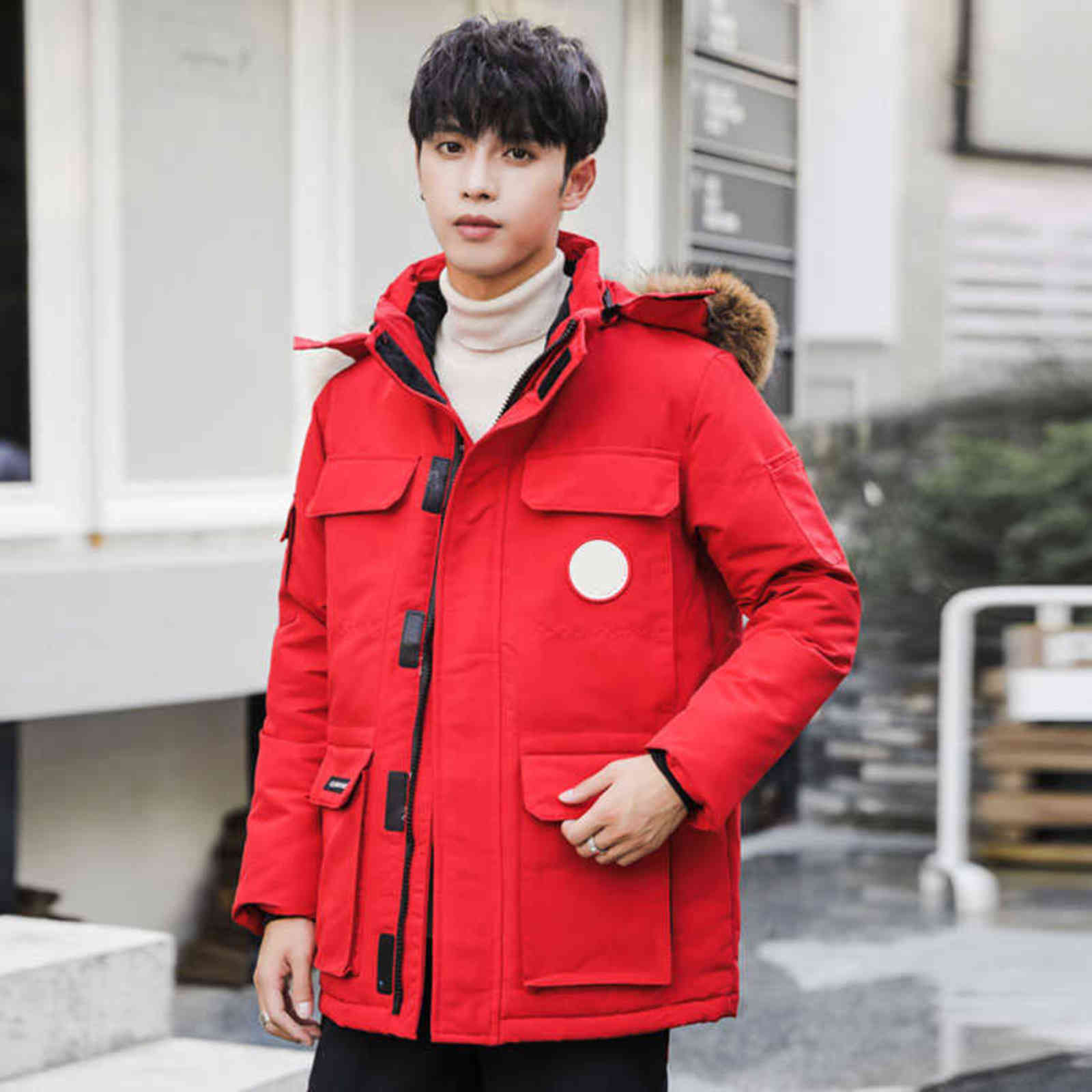 

Winter 90% White Duck Down Jacket Men With Fur Collar Thick Male Parkas Hooded Cargo Coat 2021 Canada Quilted Puffer Clothing Y1026, Black