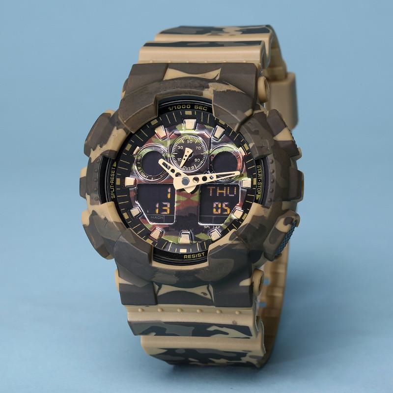 

100 men's sports digital watch with LED dual display automatic raise light high quality deep waterproof, Slivery;brown