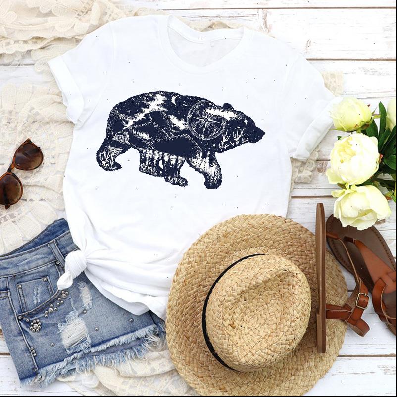 

women graphic womens t shirt bear animal road trip lady 90s fashion horror skull tees print clothing female, White