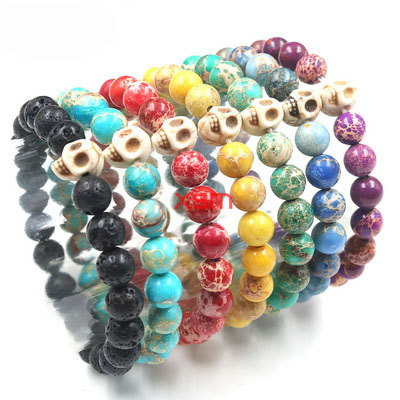 

Natural Stone Beads Bracelet For Lovers Skull Couple Bracelets Friendship Jewelry