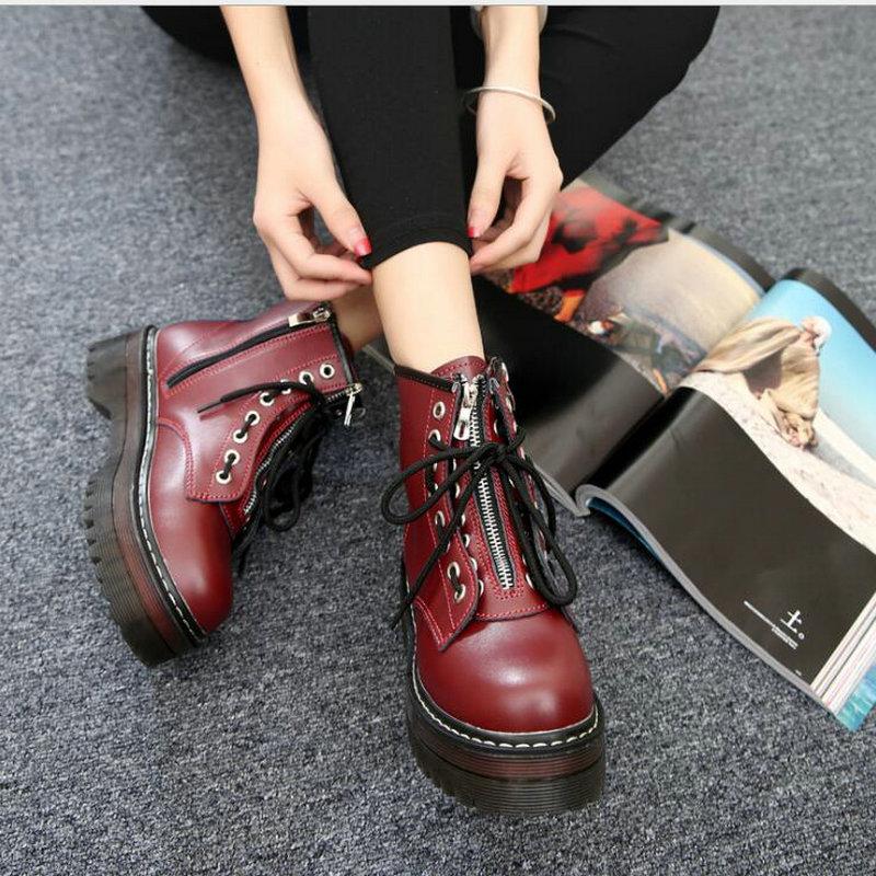 

Boots Winter Women Punk Motorcycle 2021 Fashion High Top Zipper Thick Bottom Ladies Feminina Ankle A1-03, Black