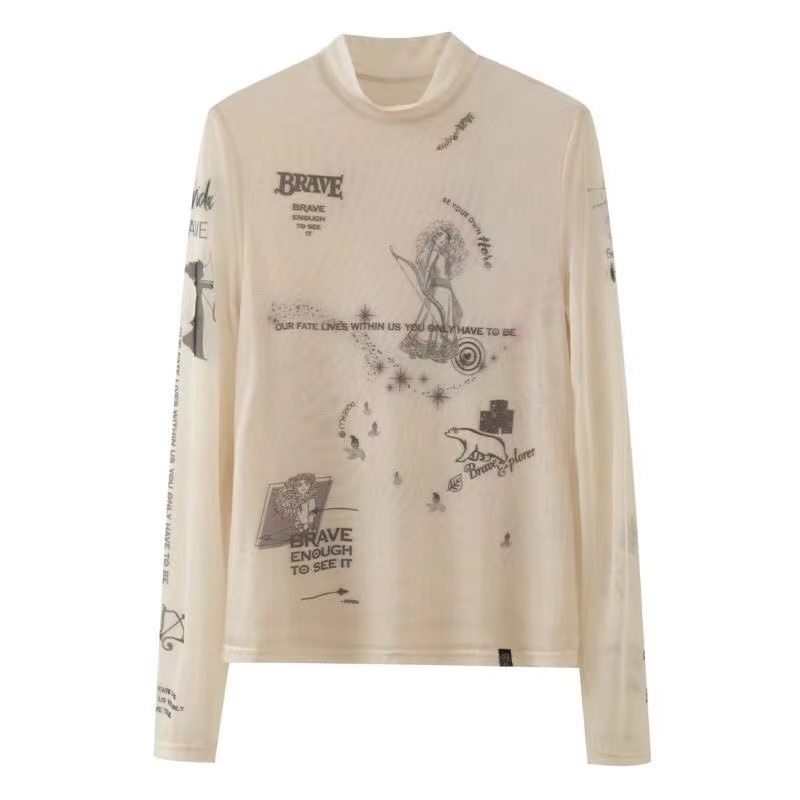 

Print Russia New Male Women Couples Basal Top Goddess Tatoo Print Vintage Mesh Yarn SEXY Blouse Shirt Elasticity grid B666 201202, White