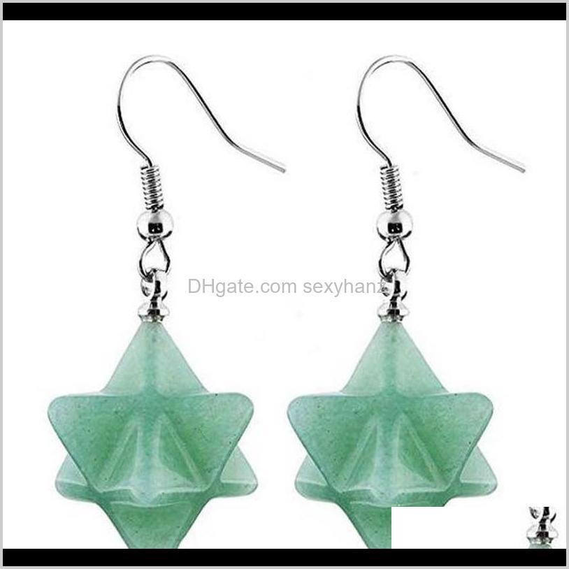 

Rock Quartz Loose Beads Jewelry Boho Sier Plated Natural Stone Crystal Merkaba Dangle Earrings Ear Hook Earring Reiki Fashion Women Qylocz D