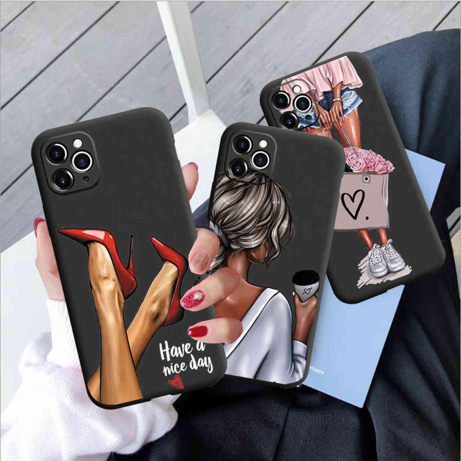 

Black Matte Case For iPhone 12 11 Pro Max 7 8 6 6S Plus X Xr Xs Max SE2020 13 High Heels Girl Fashion Woman Silicone Cover Coque H1120, 04