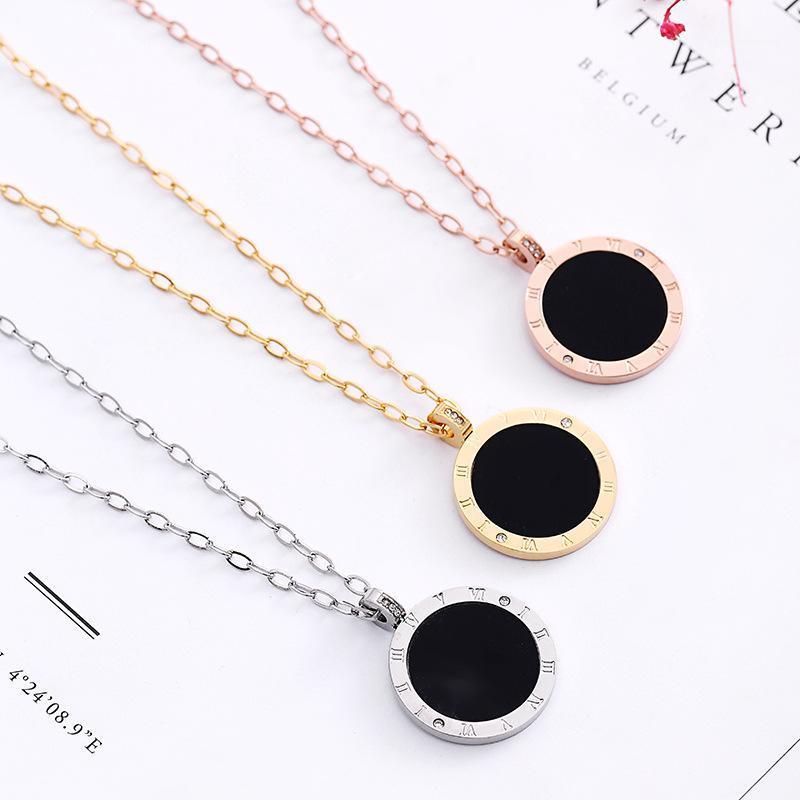 

Titanium Steel Long Roman Numerals Inlaid Shell Sweater Chain Pendant Jewelry Chains