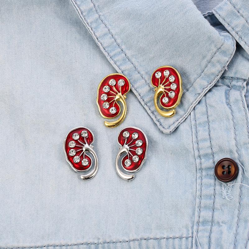 

Pins, Brooches 1Pair Kidney Pin Gift Doctors Gold Color Pins Crystal Trendy Jewellery Red Enamel Women Accessories, Gray