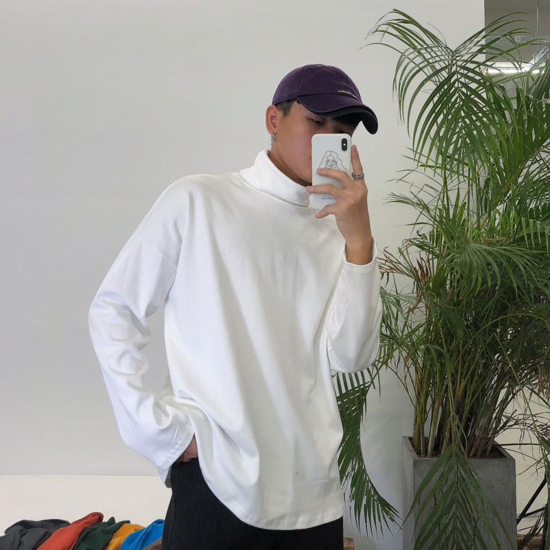 

IEFB / men's and women's wear spring Solid Color all-match Long Sleeve High collar t-shirt for male simple 9Y1212 210524, Black