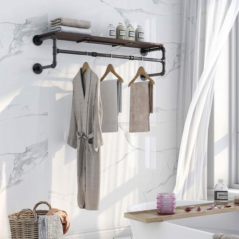 

Hooks & Rails Industrial Pipe Clothes Rack, Retro Metal Garment Bar Hanging Rail,Multi-Purpose Rod For Closet Storage, Laundry Room