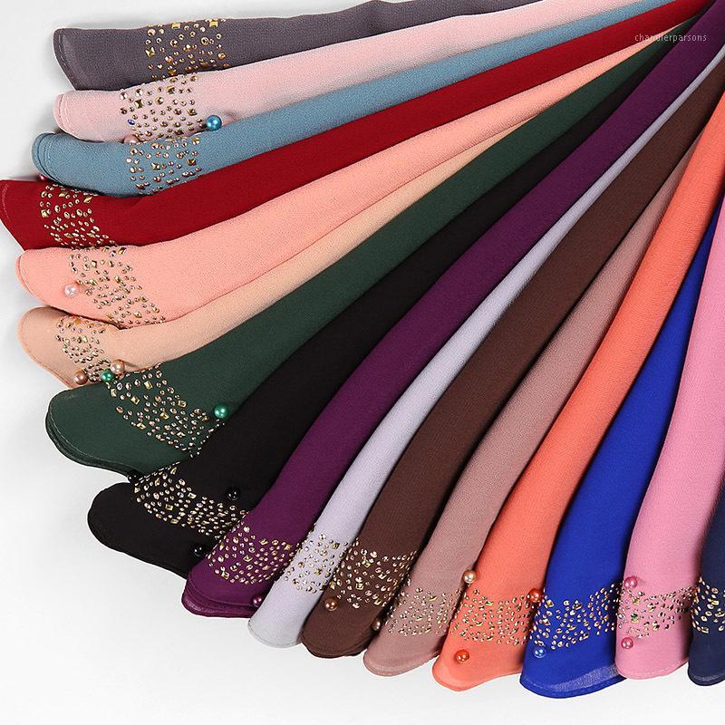 

Scarves 2021 Muslim Chiffon Hijab With Diamonds Head For Ladies Islamic Shawl Hijabs Foulard Arab Wrap Turban Scarf