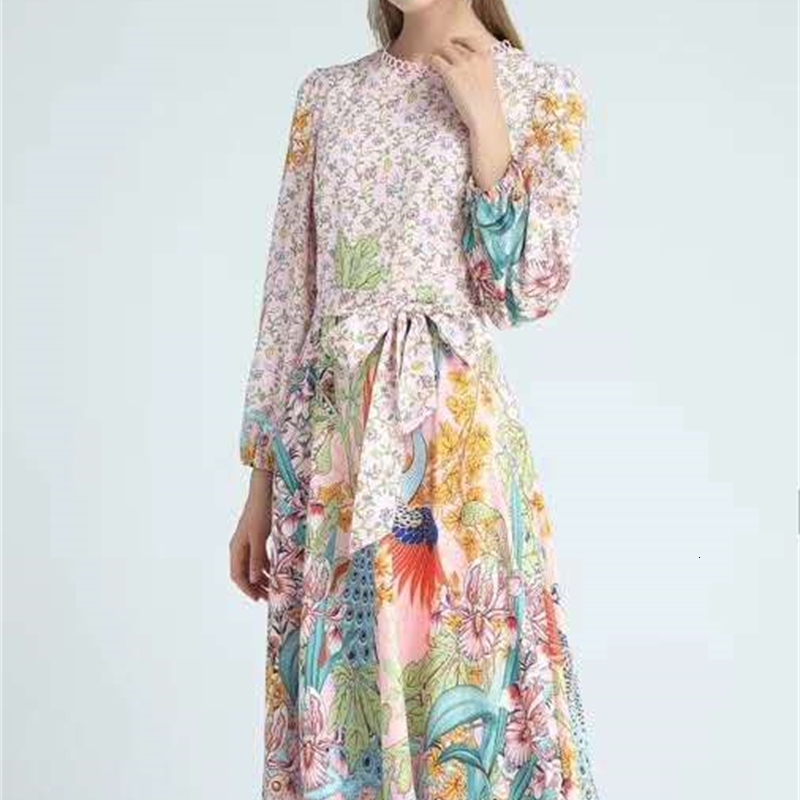 

dresses est Fashion Autumn Designer Women Elegant Little Floral Print Phonix Patterns Long Sleeve Beautiful, Blue